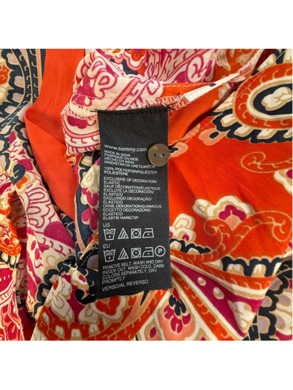 Tommy Hilfiger Paisley Print Tie Waist Dress XL Pink Orange Short Sleeve - Picture 8 of 8